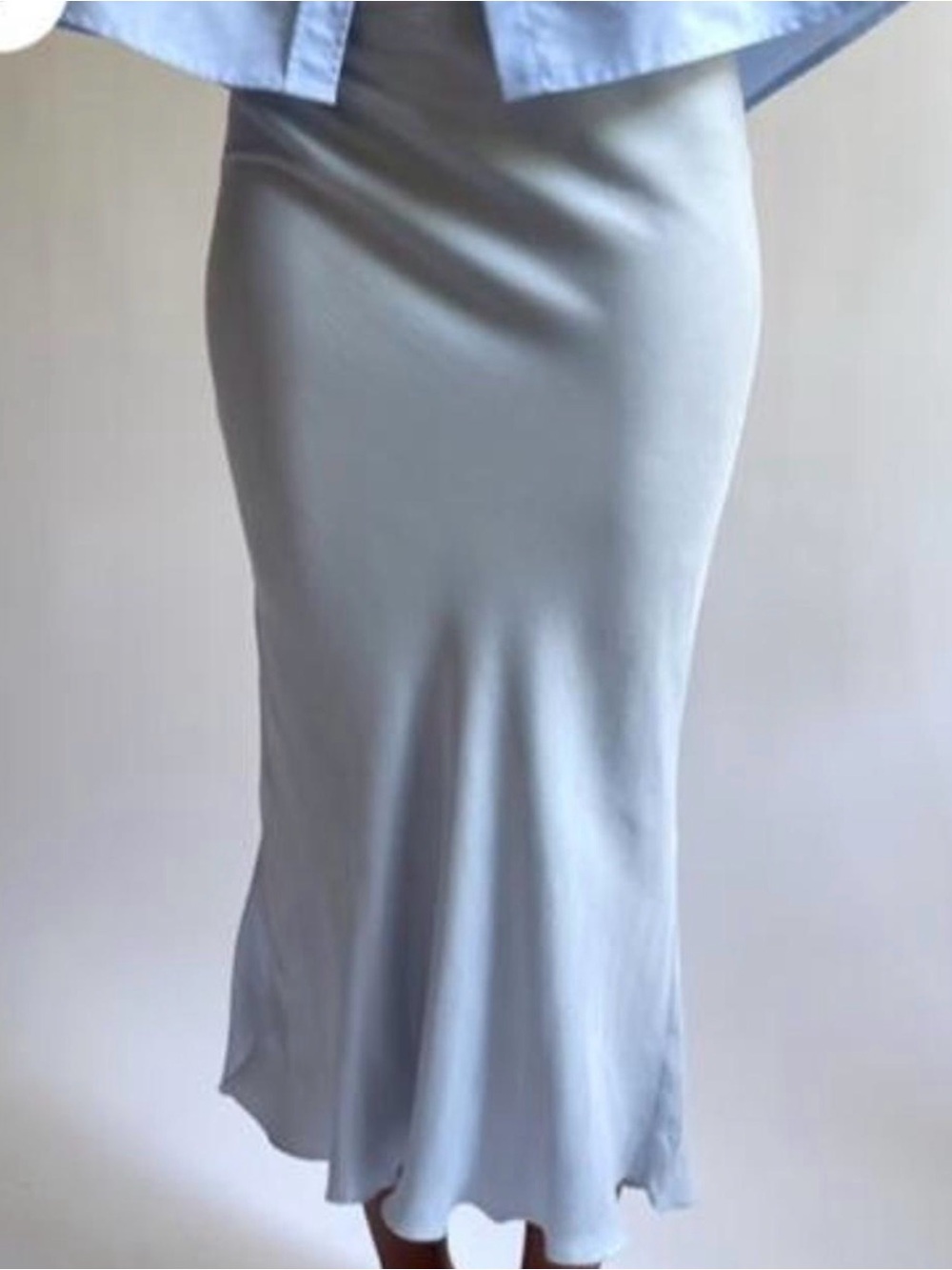 Djerf Avenue Light Blue Satin Midi Slip Skirt - Picture 2 of 5